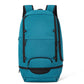 Blue basketball backpack with padded straps, top handle, and front zipper pocket