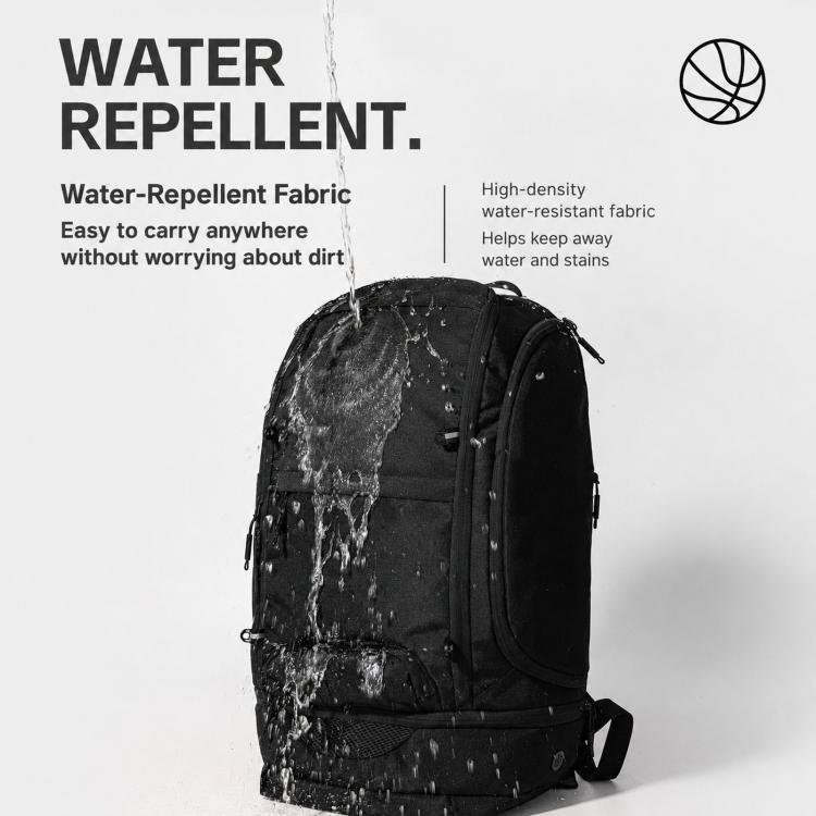 Black basketball backpack with zip front pocket and padded shoulder straps.
