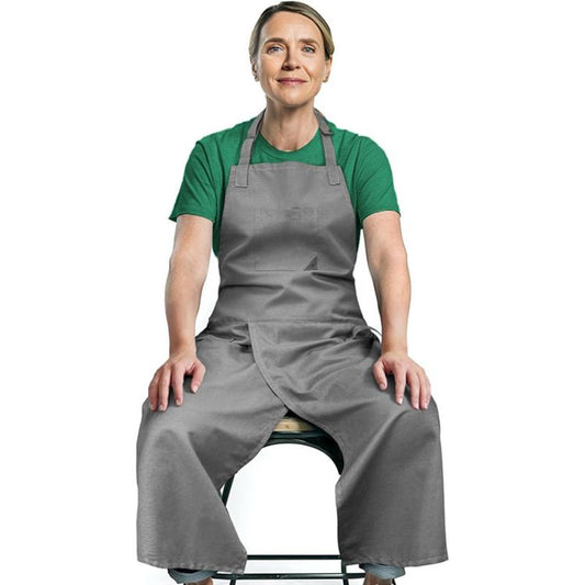 Split Leg Pottery Apron Adjustable Cotton Blend Overlapping Bib Apron with Pockets & Loops