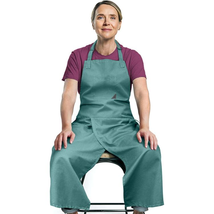 Split Leg Pottery Apron Adjustable Cotton Blend Overlapping Bib Apron with Pockets & Loops