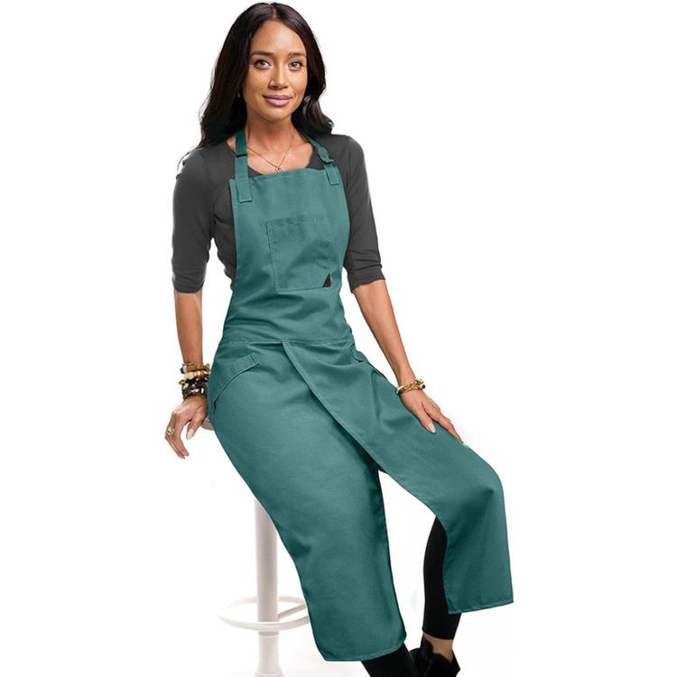 Split Leg Pottery Apron Adjustable Cotton Blend Overlapping Bib Apron with Pockets & Loops