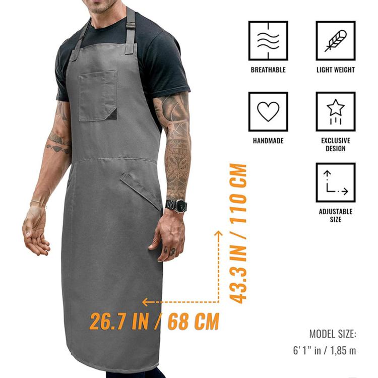 Split Leg Pottery Apron Adjustable Cotton Blend Overlapping Bib Apron with Pockets & Loops