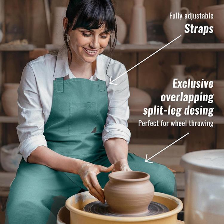 Split Leg Pottery Apron Adjustable Cotton Blend Overlapping Bib Apron with Pockets & Loops