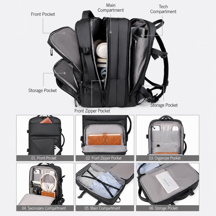 REMOID Expandable Laptop Backpack Water-Resistant Business Travel Bag, 9907