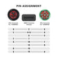 Pin assignment diagram for 6-pin and 9-pin truck diagnostic connectors on adapter cable