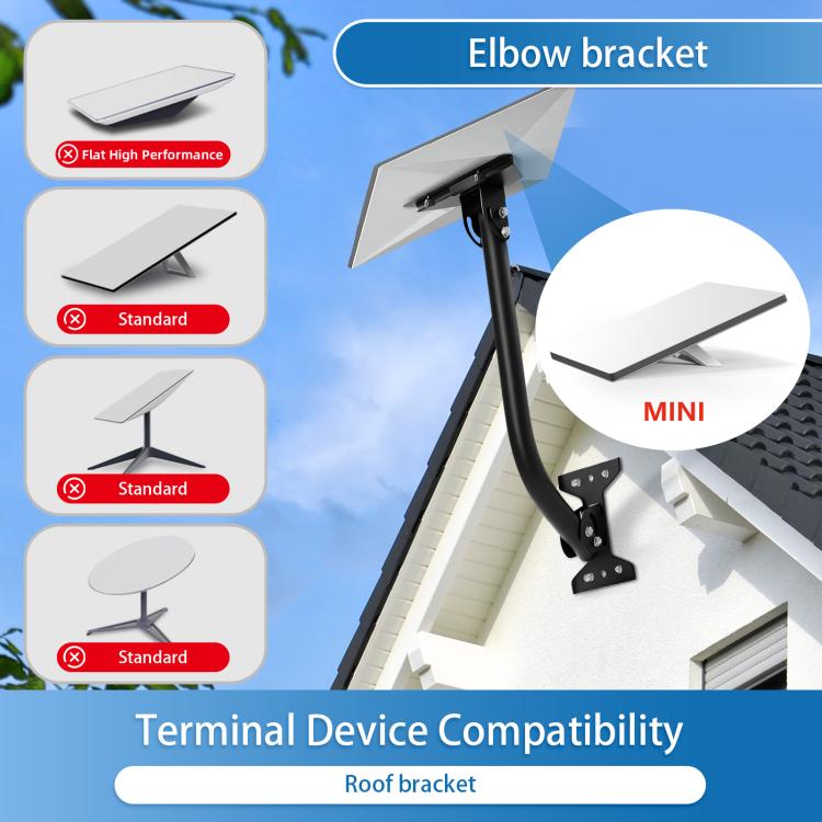 Elbow wall mounting bracket with black bent pipe and mounting base for outdoor use