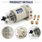 Fuel filter water separator with side ports, clear housing, and brass connector fittings