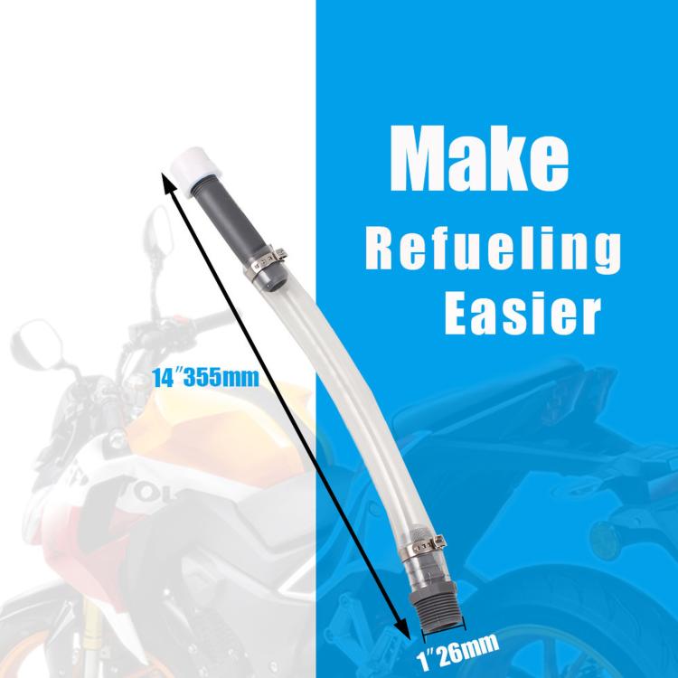 Racing fuel filler hose with clear tubing, gray threaded end, and white tip