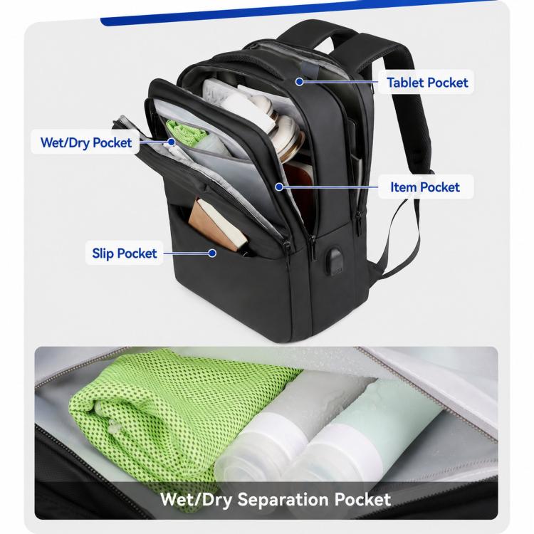 REMOID Laptop Waterproof Business Travel Back Pack Casual Daypack With USB Charging Port