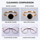 Cleaning comparison of a ring and glasses before and after ultrasonic cleaning