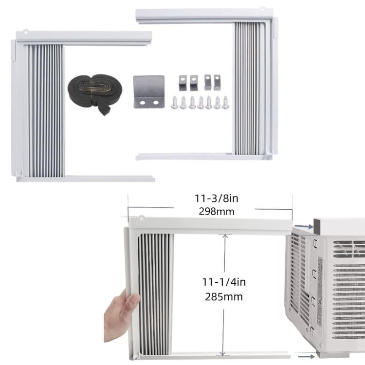 White window AC side panel kit with accordion filler and mounting hardware