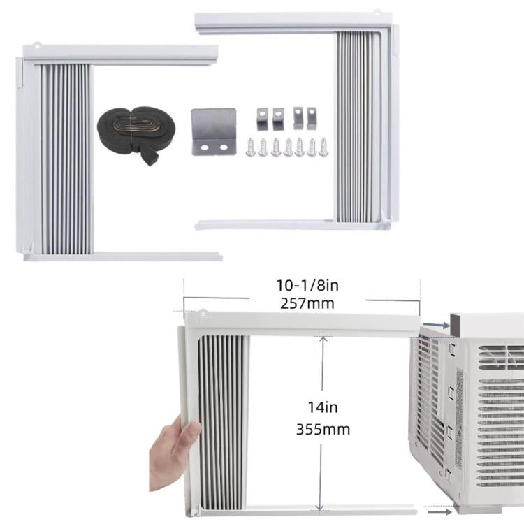 White window AC side panel frame with accordion fins and mounting kit