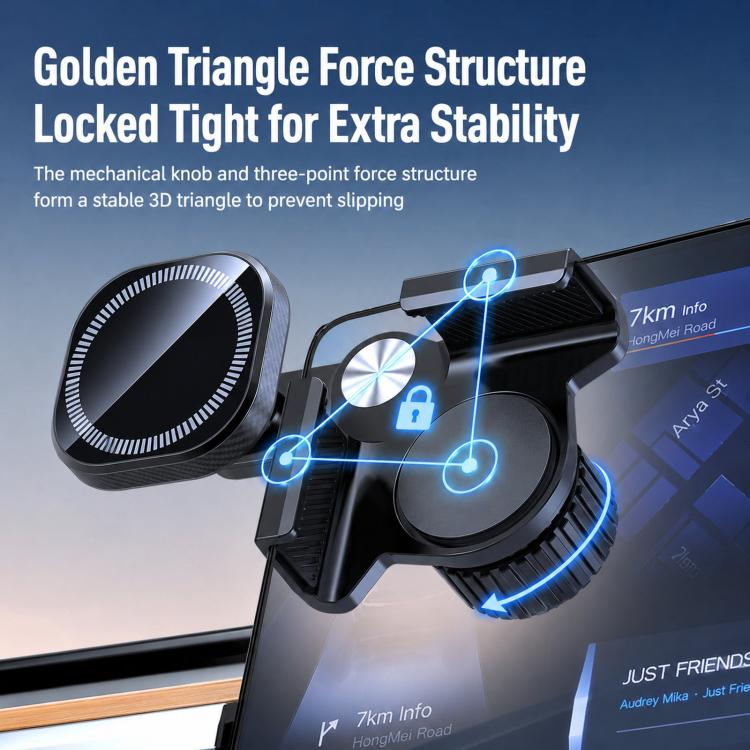 Adjustable magnetic car phone holder with circular screen pad and tightened base knob