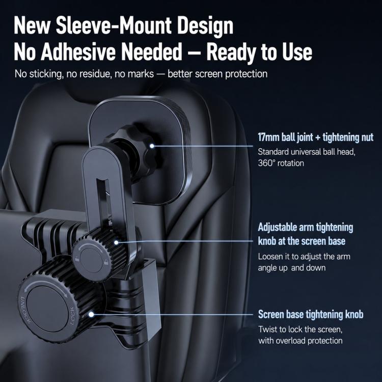 Car phone holder with sleeve mount, tightening knobs, and circular magnetic screen pad