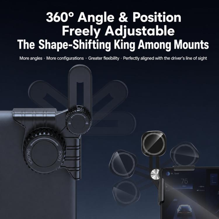 360° adjustable magnetic car phone holder with circular screen pad and angled arms