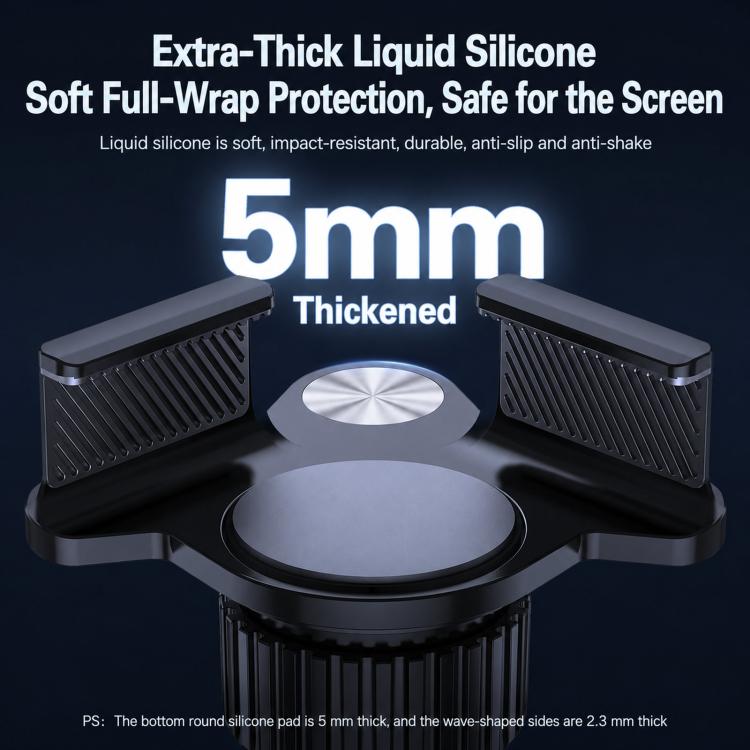 Car phone holder with 5mm thick soft silicone protective pad over magnetic base