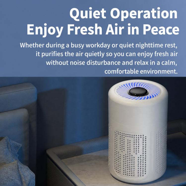White USB negative ion air purifier cylinder with top vent and side grille