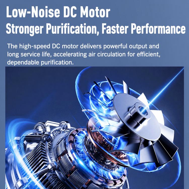 Air purifier internal fan and motor illustration with glowing airflow blades