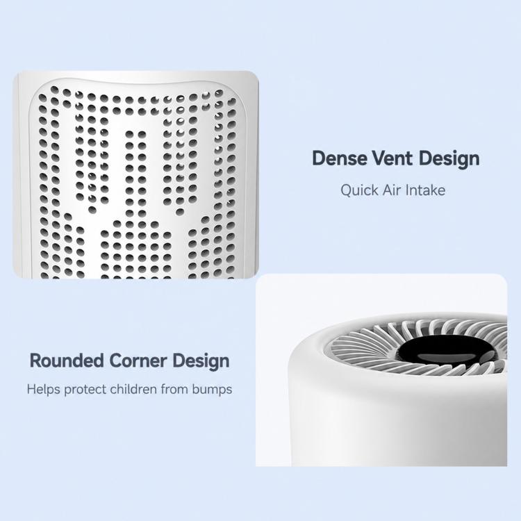 Air purifier intake grille with rounded corner design and top fan vents