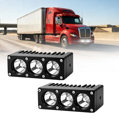 Triple-lens LED grille spotlight with black housing and three chrome reflector lenses
