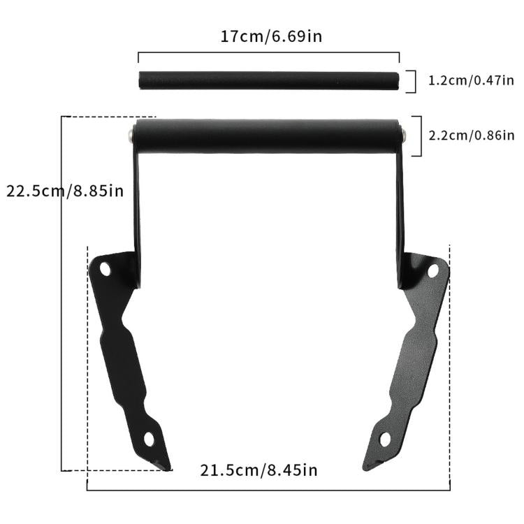 Black phone extension bracket with two-bar mount and side mounting brackets
