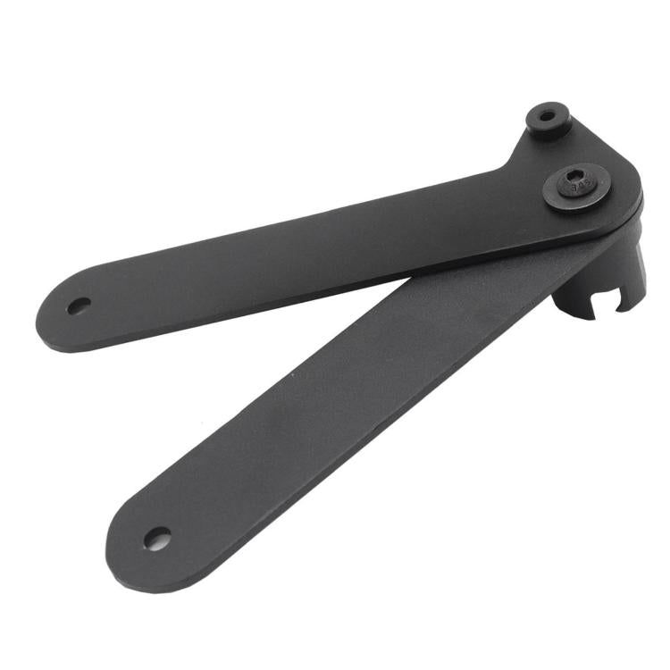 Black cam chain removal tool bracket set with bolt holes and fork-style end