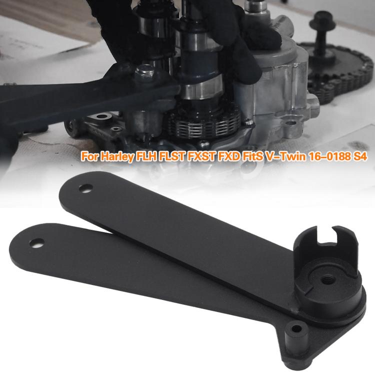 Black cam chain removal tool with fork clamp and two long mounting brackets