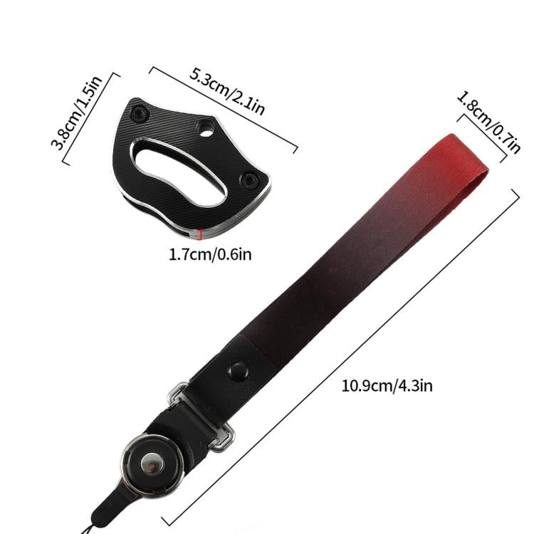 Black aluminum key case with lanyard strap and metal key ring, with dimensions