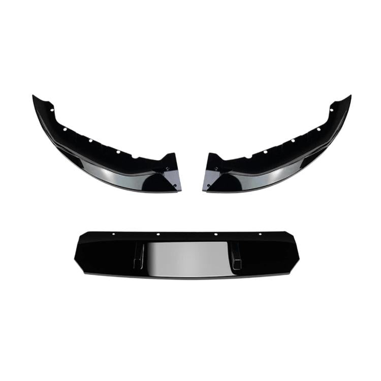 Black front lip decor stickers, split front splitter with glossy curved segments and clips