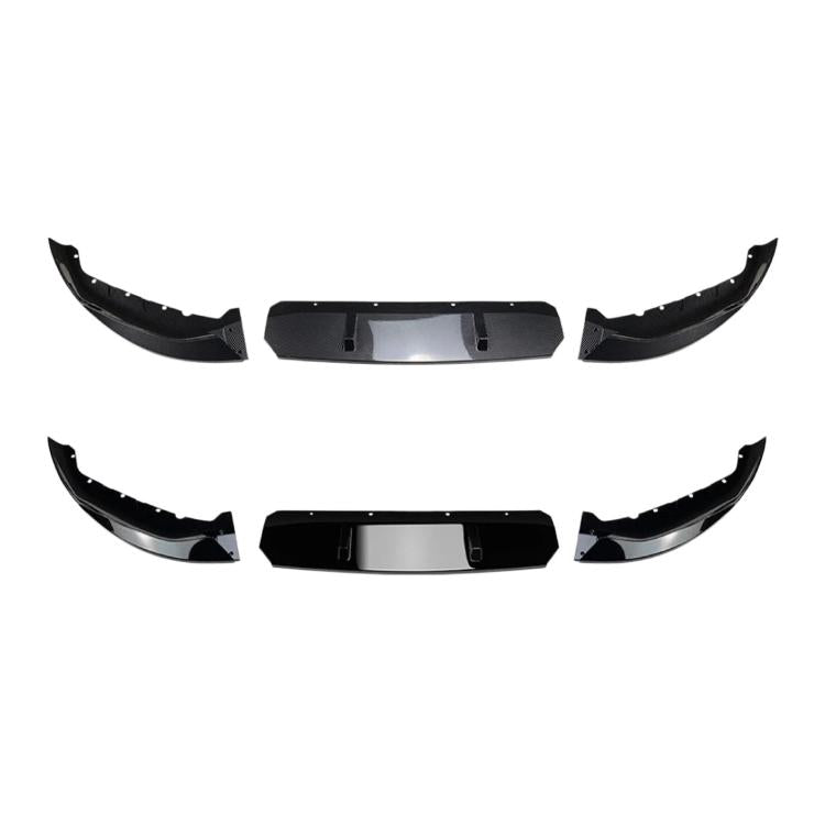 Front lip decor kit with two outer curved splitters and center grille insert, black finish