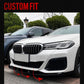 Custom-fit front lip decor on car bumper, glossy splitters and center section