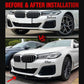 After-installation front lip decor on car bumper, split lower lip with center insert