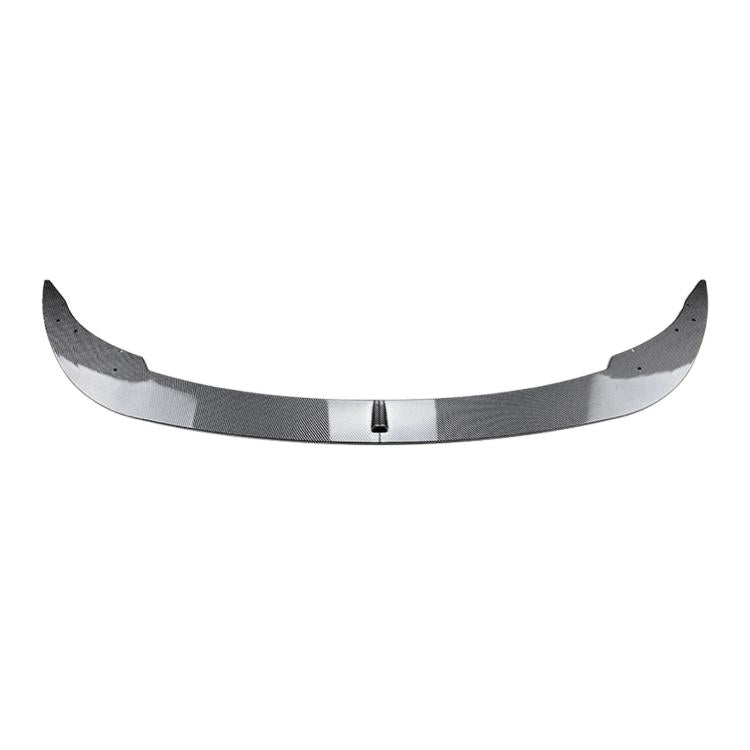 Carbon-fiber style front lip spoiler strip with curved shape and center tab