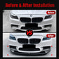 Before and after view of BMW front bumper with installed black front lip trim