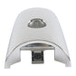 Chrome door handle cap cover with oval recess and mounting clips, close-up view