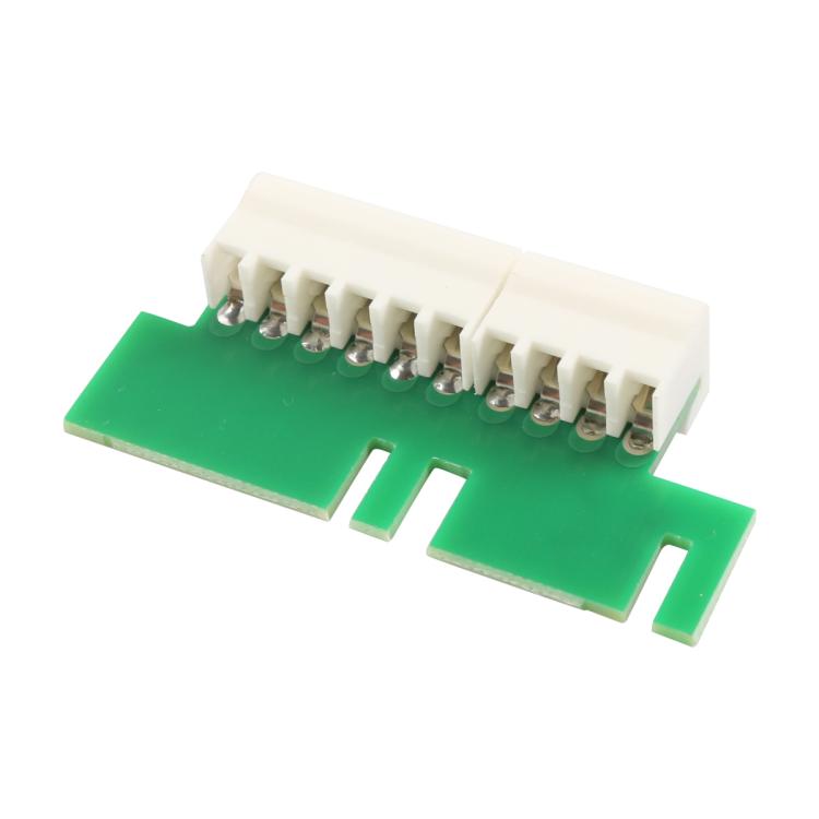 RV water heater control circuit board connector with green PCB and white pin header