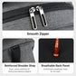 Gray backpack details: smooth metal zipper pulls and reinforced, breathable panels