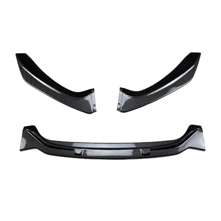 Carbon-fiber style front lip spoiler sticker set with two side pieces and center strip