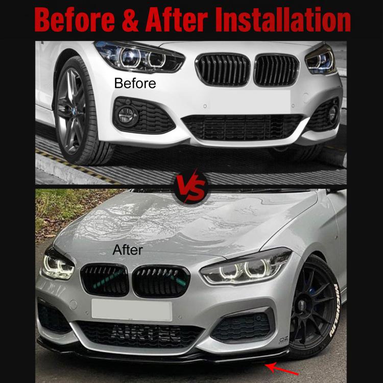 Front lip spoiler sticker on BMW front bumper lower area for a finished install