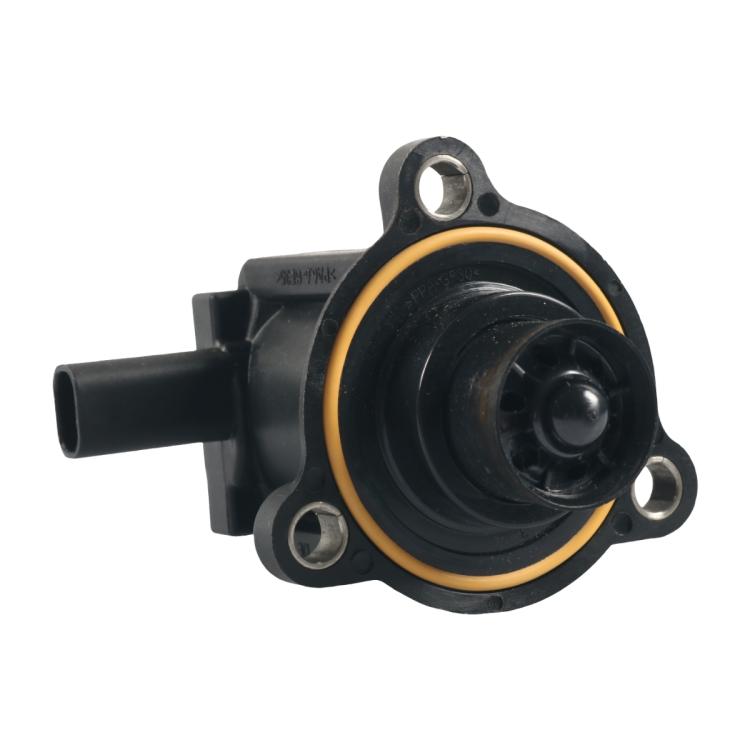 Turbocharger bypass solenoid valve, black with yellow seal ring and round diaphragm port