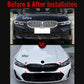 BMW grille before-and-after installation view, black honeycomb mesh