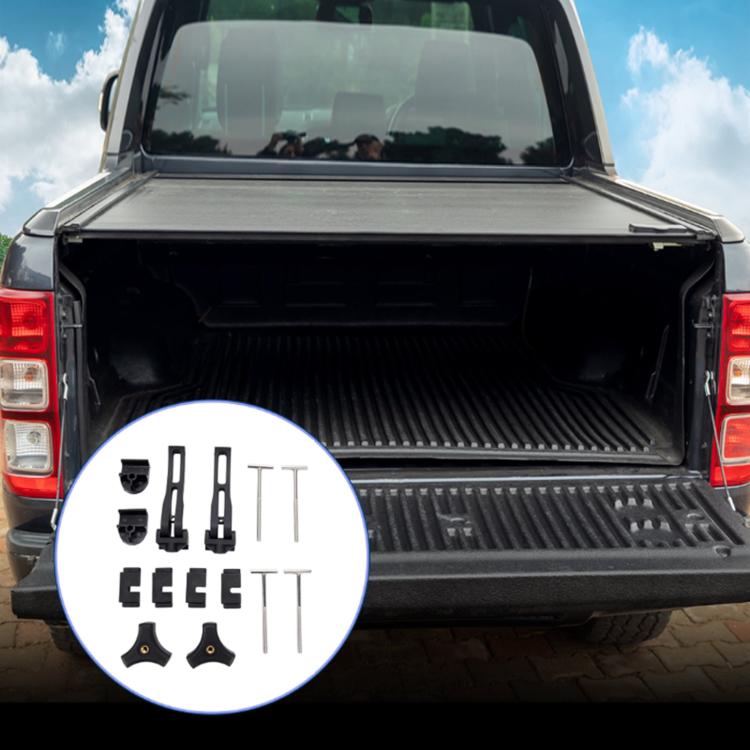 Pickup truck bed cover T-type clamp fastener set, black brackets and pins, included