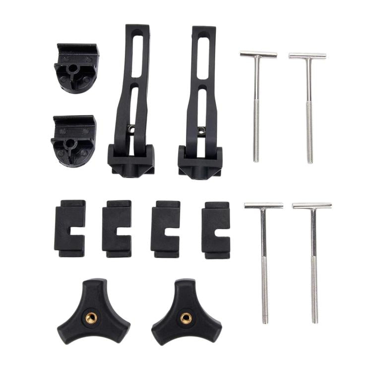 Pickup truck bed cover T-type clamp fastener kit with black brackets and silver screws