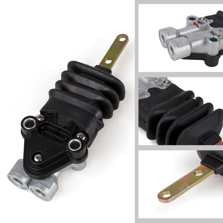 Black bellows height control valve with metal base and side mounting bracket