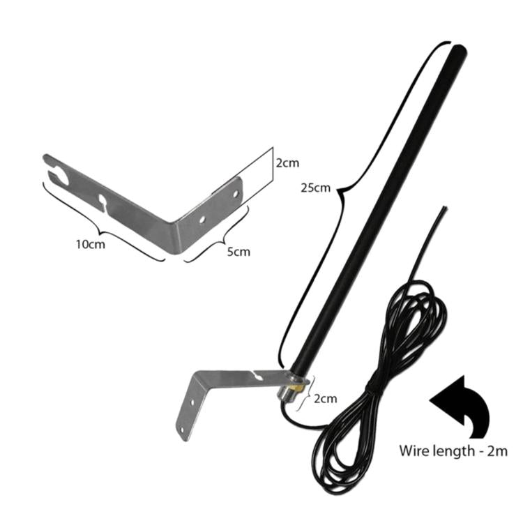 Black 433MHz antenna with mounting bracket; 2m wire and coiled cable