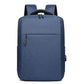 Blue laptop backpack with top handle, front zipper pocket, and padded shoulder straps
