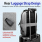 Gray backpack with rear luggage strap and side pocket, designed to slide over a suitcase handle