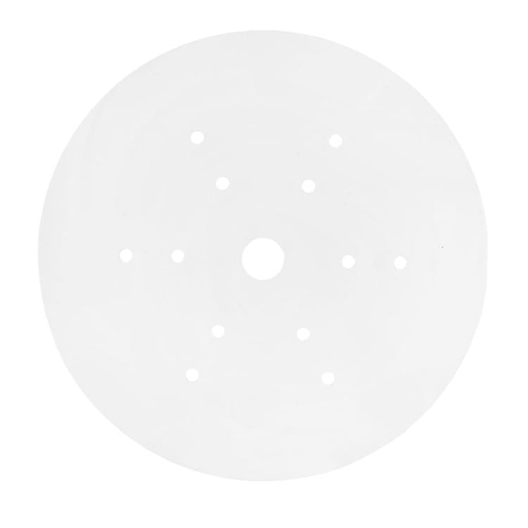 Clear acrylic round aquarium lid with center feeding hole and vent pores, top view