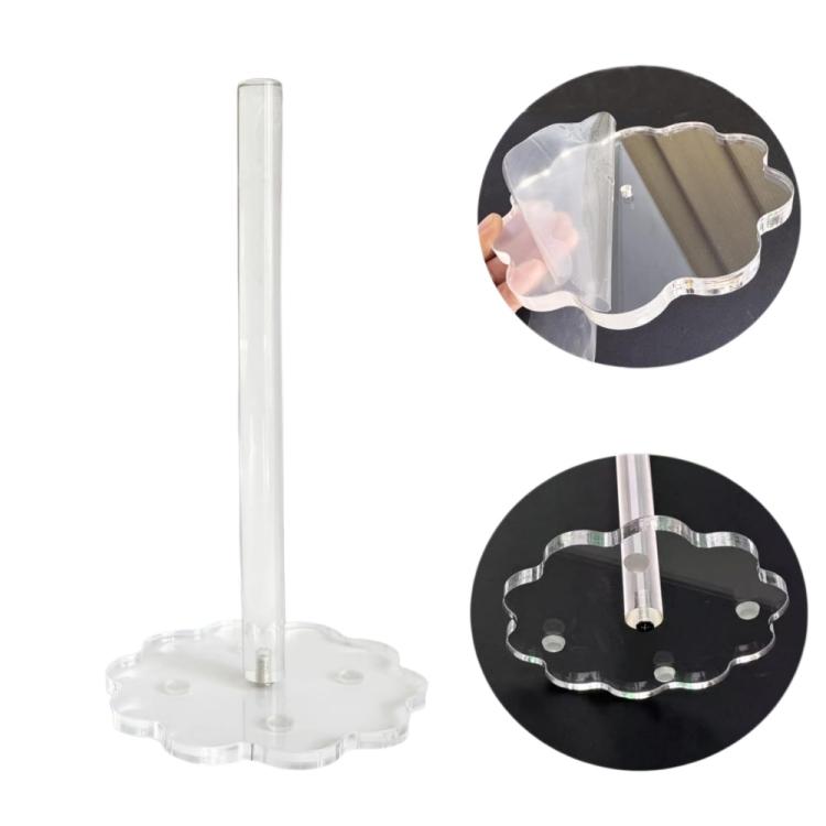 Clear acrylic paper towel holder with vertical rod and round transparent base