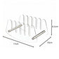 Clear acrylic letter holder with seven slots and support bars; 17cm x 10cm